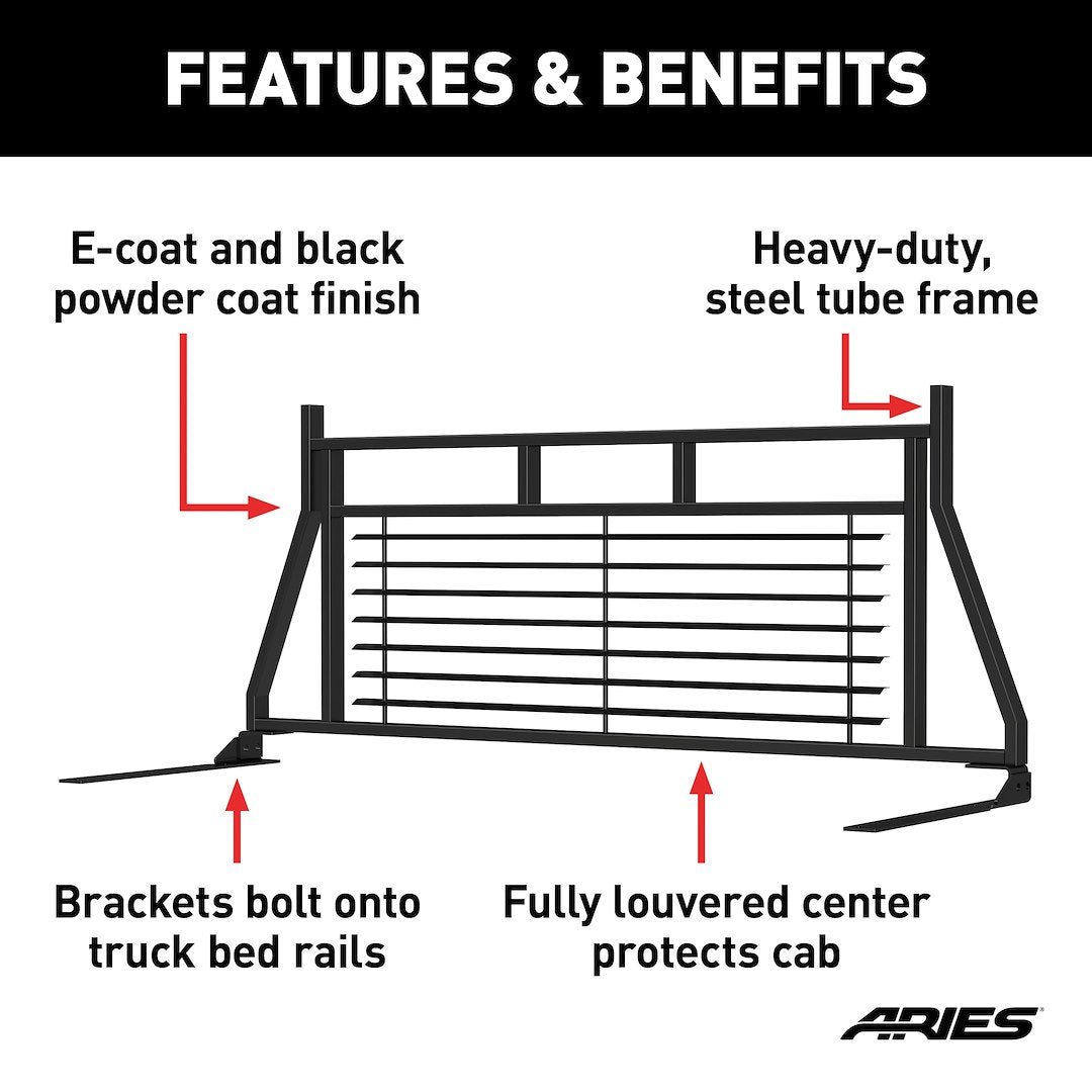 Aries 111001 Classic Satin Black Louvered Headache Rack - image 4