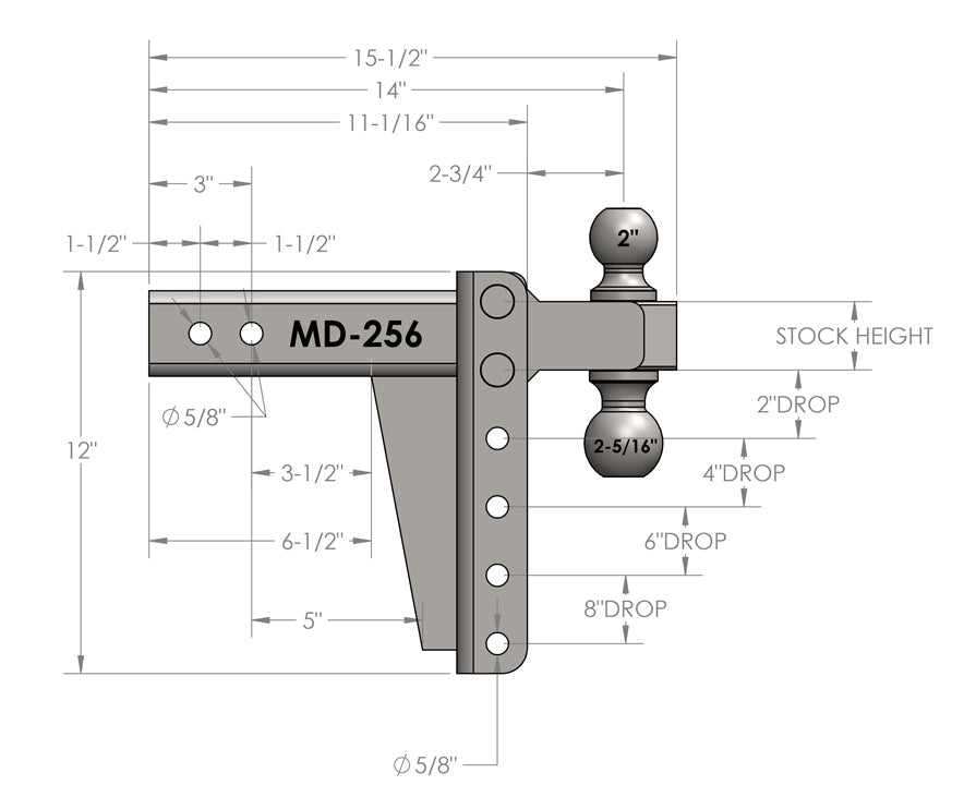 BulletProof Ball Mount - 2-1/2 in, 6 in Drop, 14,000 lb – MD256