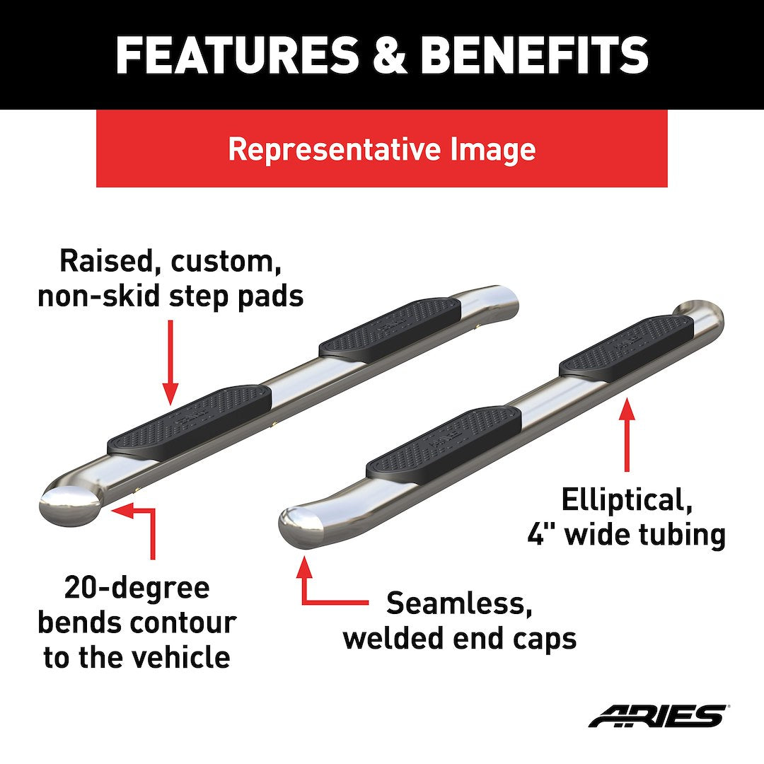 Aries S222023-2 Tundra Polished 4-Inch Oval Side Steps