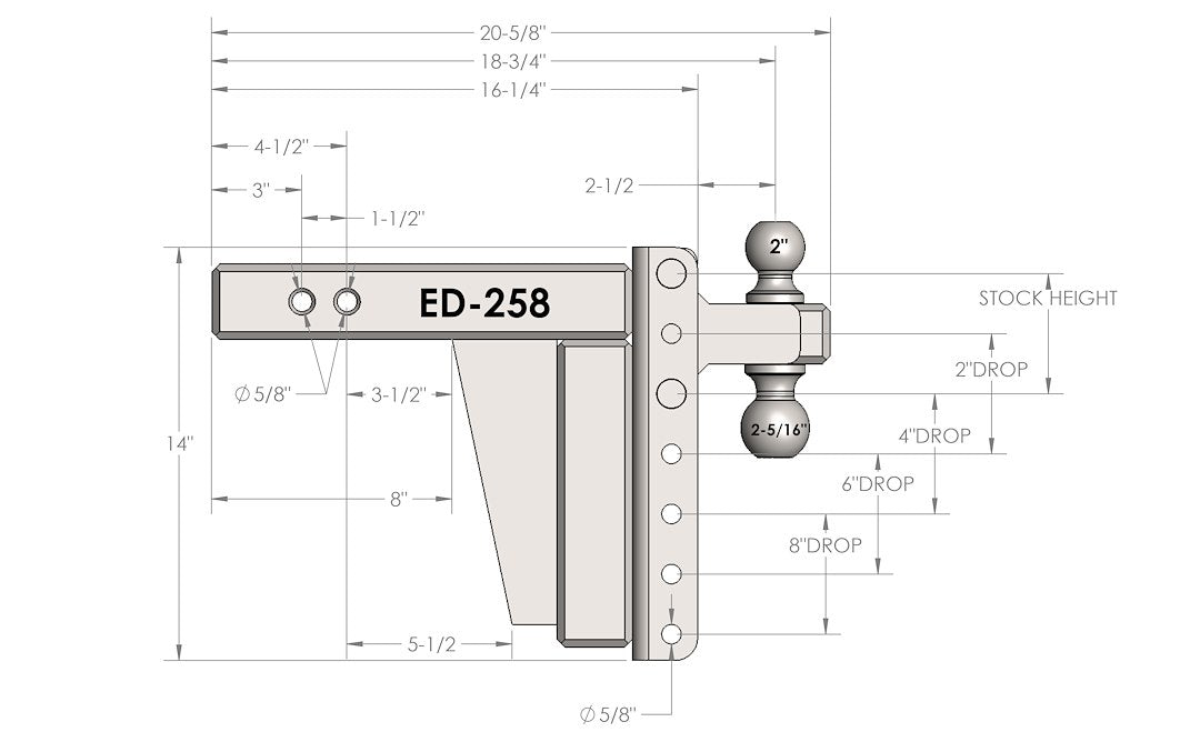 BulletProof Ball Mount - 2-1/2 in, 8 in Drop, 36,000 lb – ED258