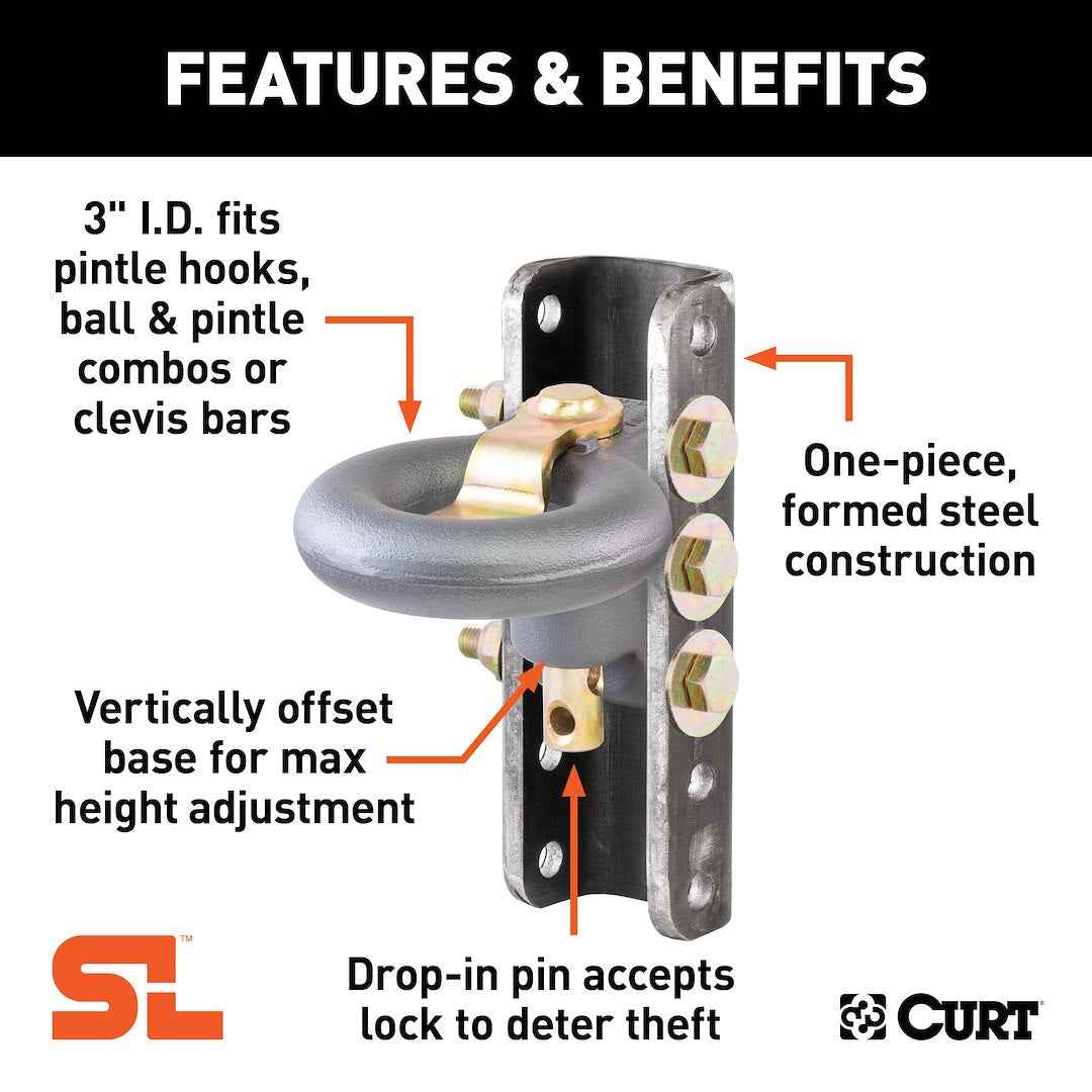 CURT Lunette Ring - 3 in, Channel Mount, 11-3/4 in – 48641