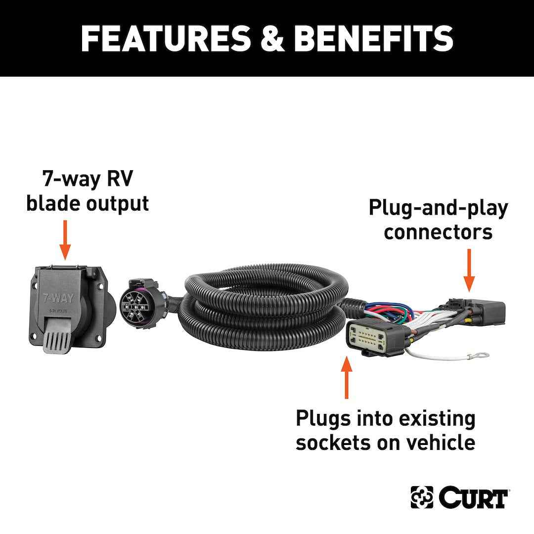 CURT 7-Way RV Blade Wiring - 2019–2023 Ford Ranger – 56431