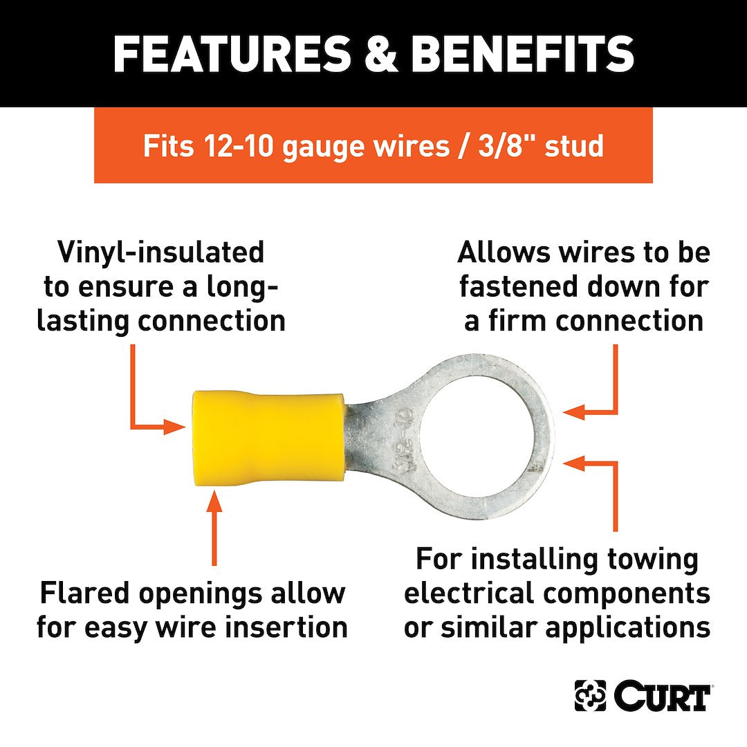 CURT 59538 Wire Terminal End - 3/8 in Ring Terminal, Pack Of 100