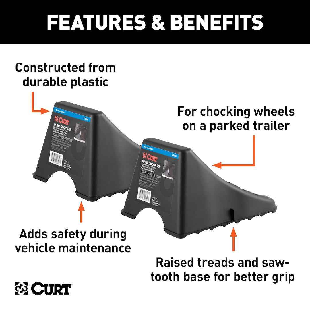 CURT 22800 Black Trailer Wheel Chocks, Pair