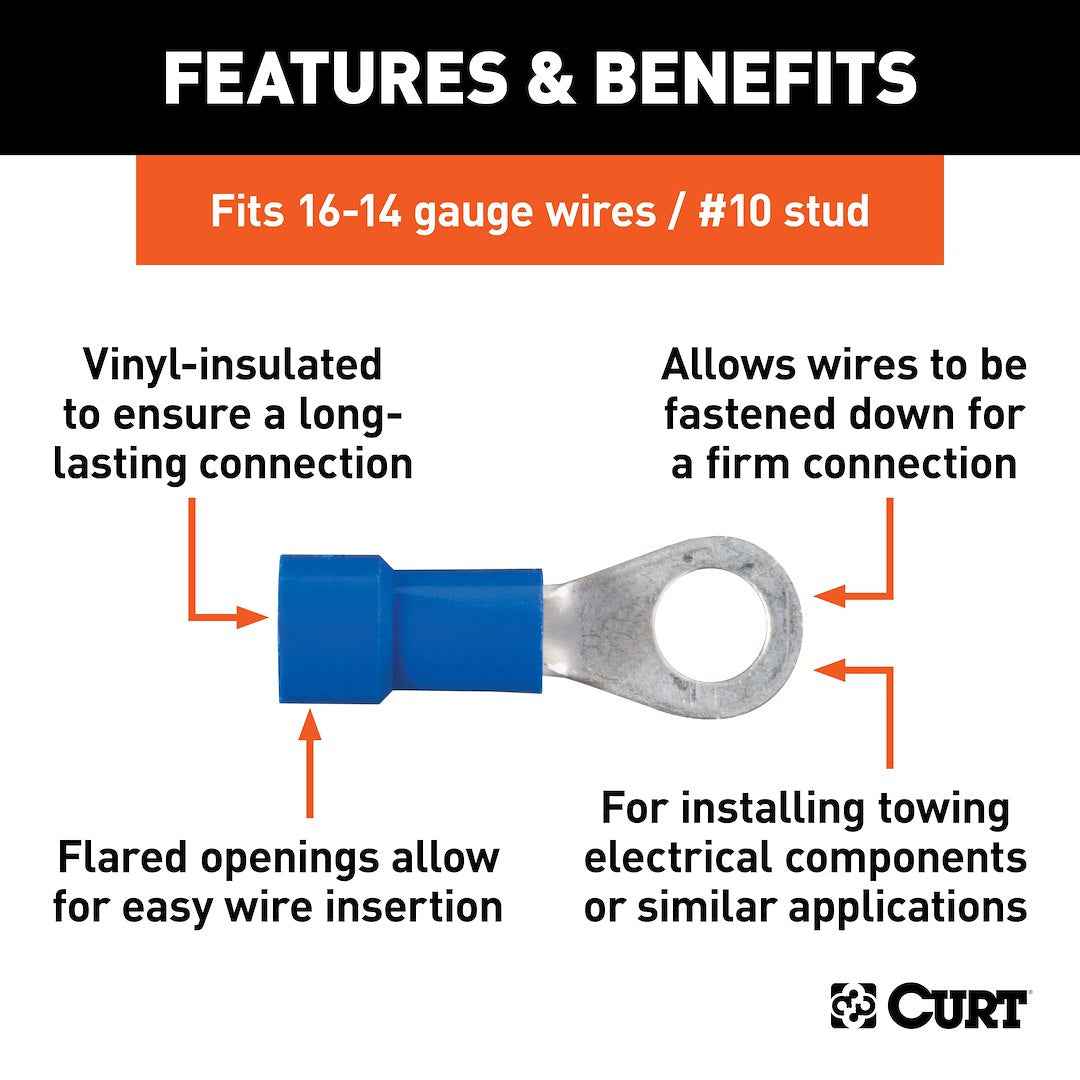 CURT 59521 Blue #10 Ring Terminals for 16–14-Gauge Wire