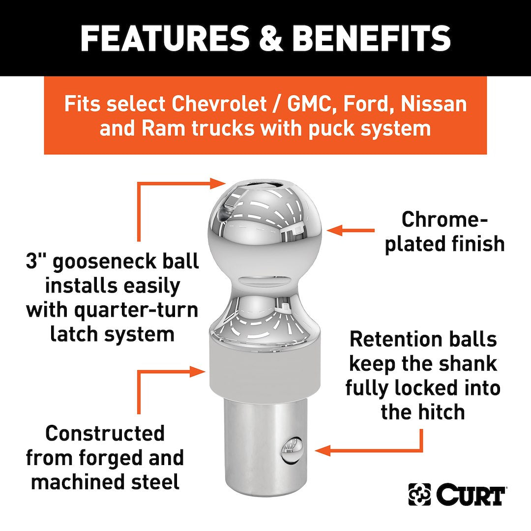 CURT Gooseneck Ball - 3 in, 38000 lb – 60634