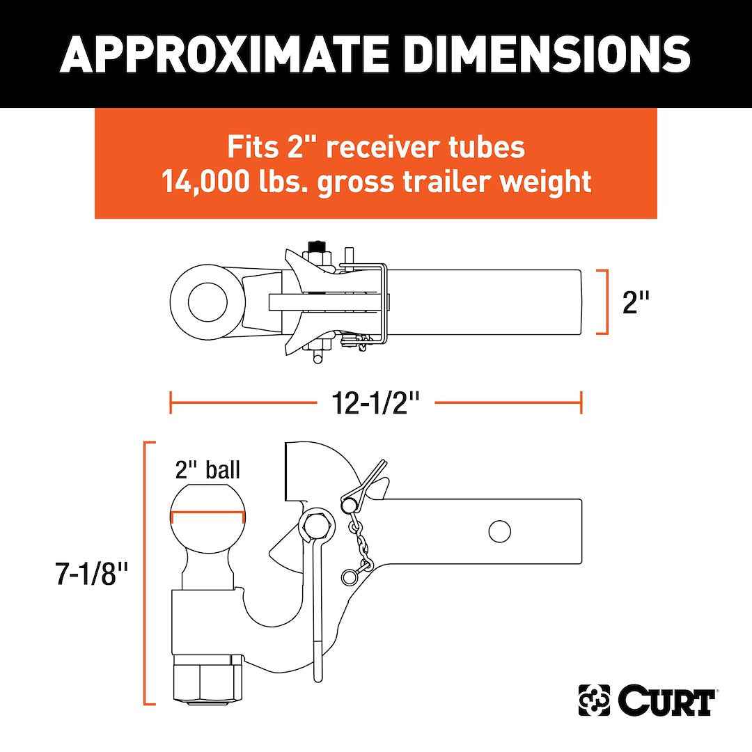 CURT Pintle Hook - 2 in Receiver, 14000 lb – 48407