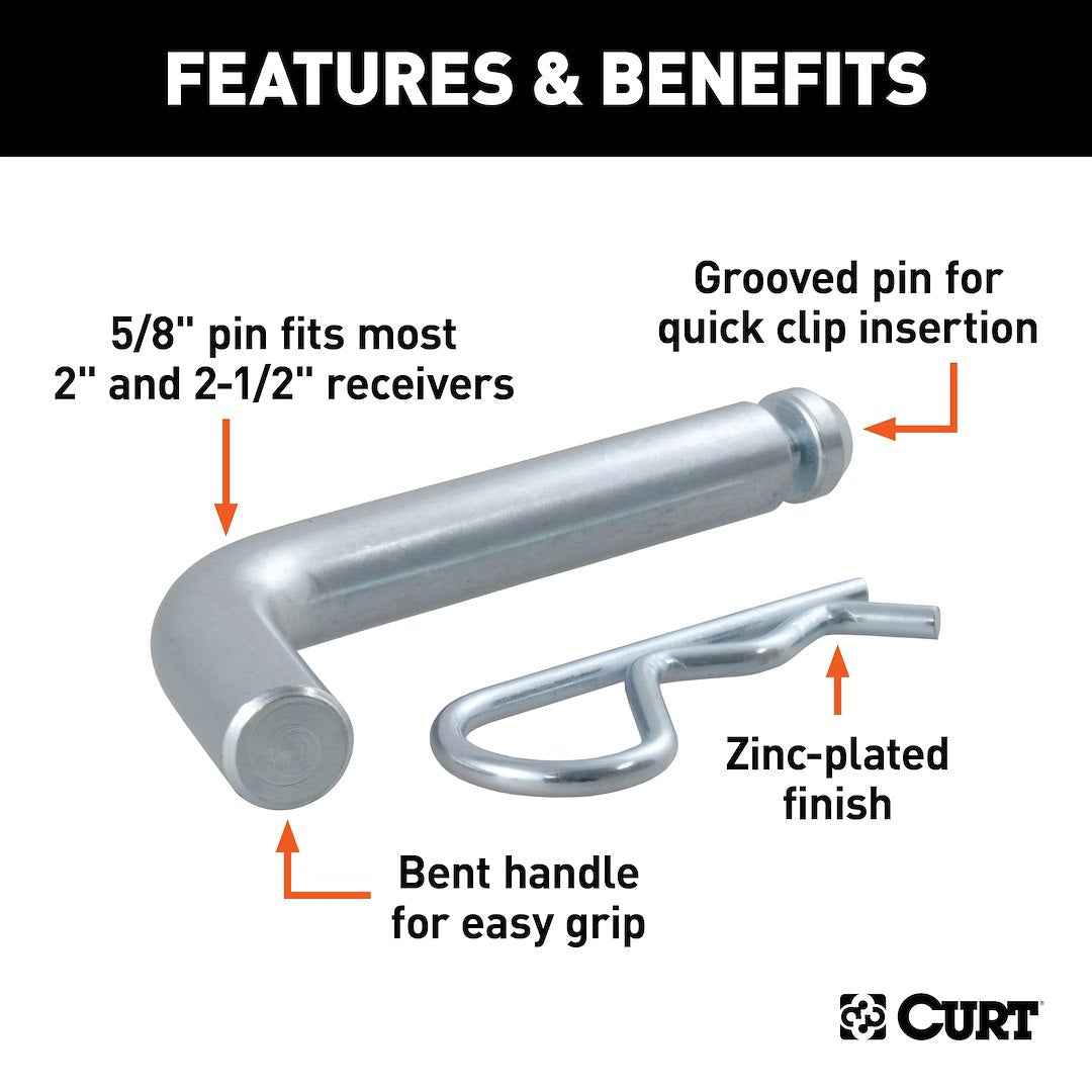 CURT 21583 5/8-Inch Grooved Hitch Pin for 2/2-1/2-Inch Receivers