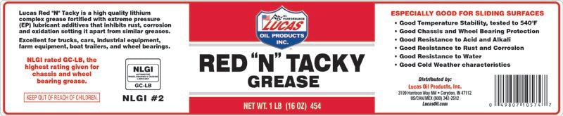 Lucas Oil 10574 Red 'N' Tacky Multipurpose Lubricating Grease