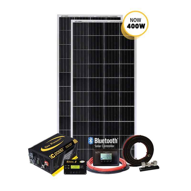 Go Power SOLAR ELITE 400W Solar Charging System, 2× Panels, & 2000W Inverter – image 1
