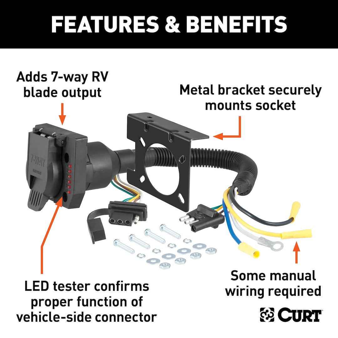 CURT 4-Flat to 7-Blade/4-Flat Adapter with Tester – 57674