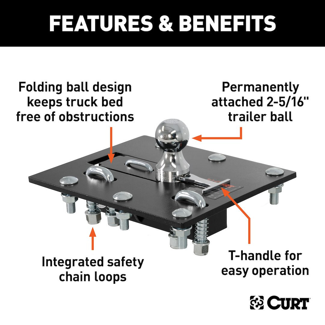 CURT Over-Bed Folding Ball Gooseneck Hitch - 30K – 61052