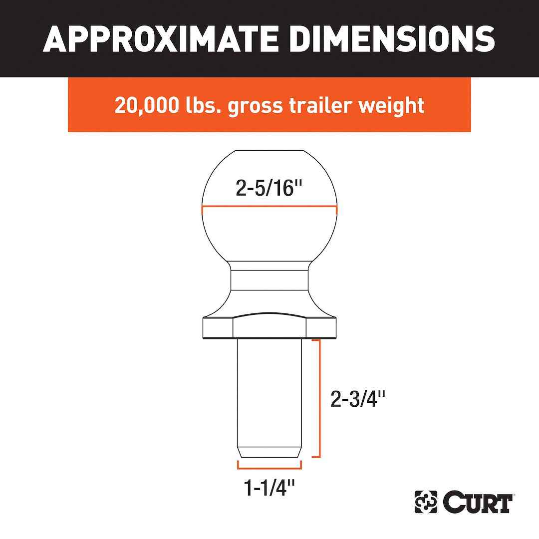 CURT Trailer Ball - 2-5/16 in, 1-1/4 in Shank, 20000 lb – 40009