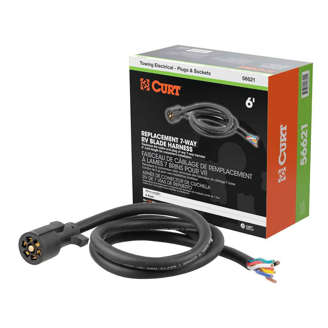 CURT 7-Way RV Blade Trailer Plug - 6-ft Wires – 56621
