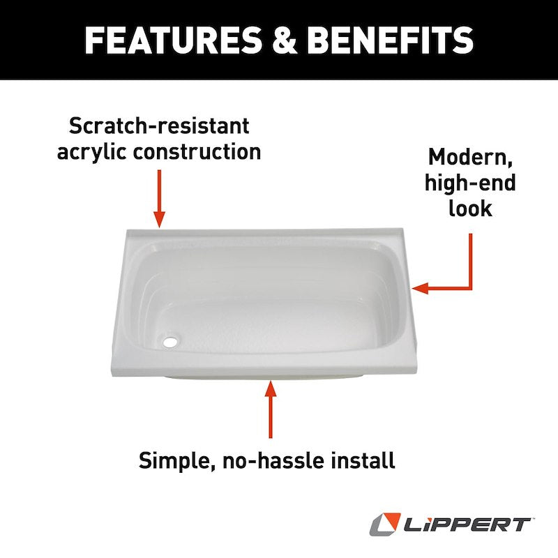 Lippert Components 209653 Lippert Better Bath 24" x 36" RV Bathtub, Left Hand Drain – image 6