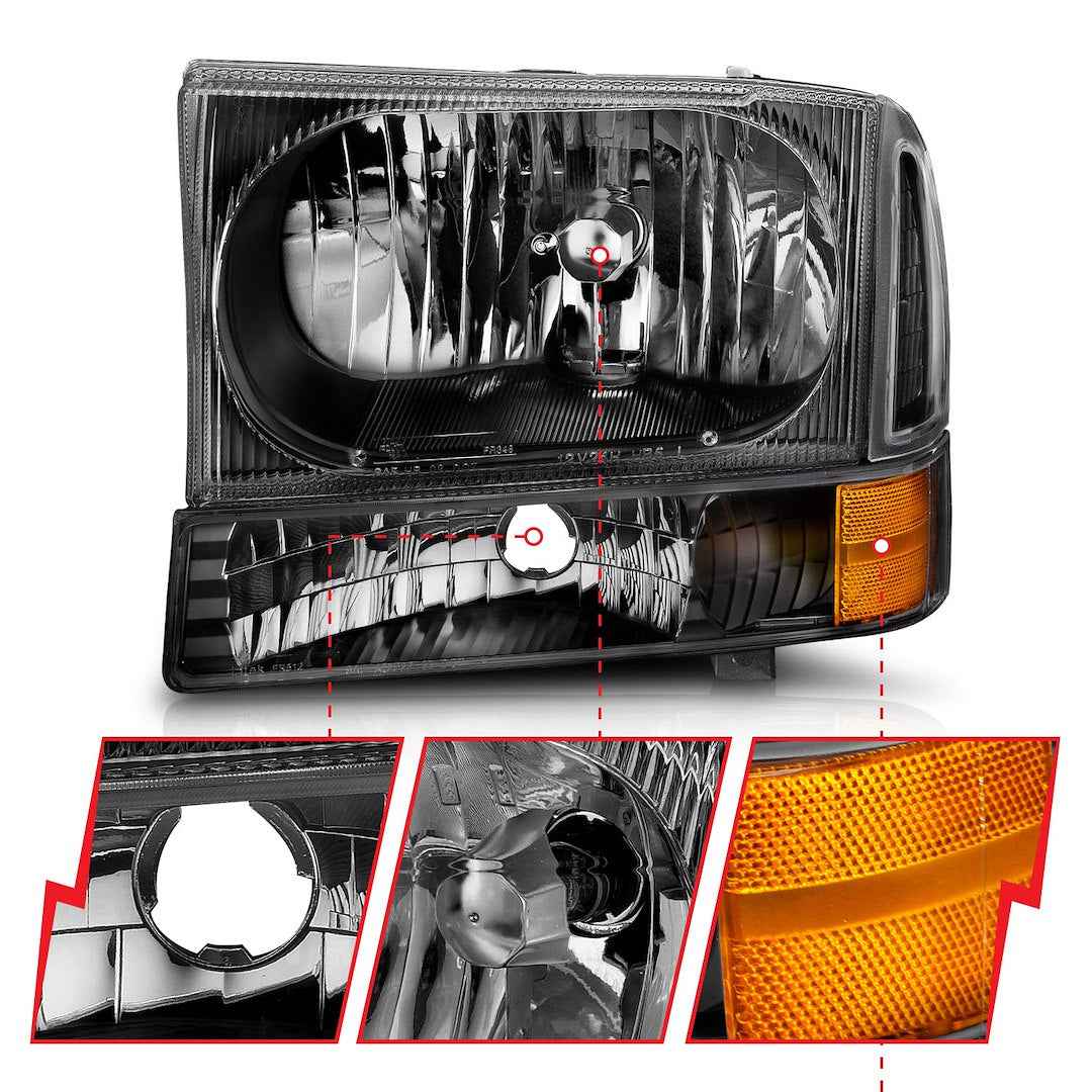 ANZO USA 111080 Black Halogen Headlight Pair with Amber Reflectors