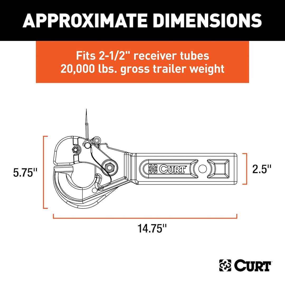 CURT Pintle Hook - 2-1/2 in Receiver, 20000 lb – 48010