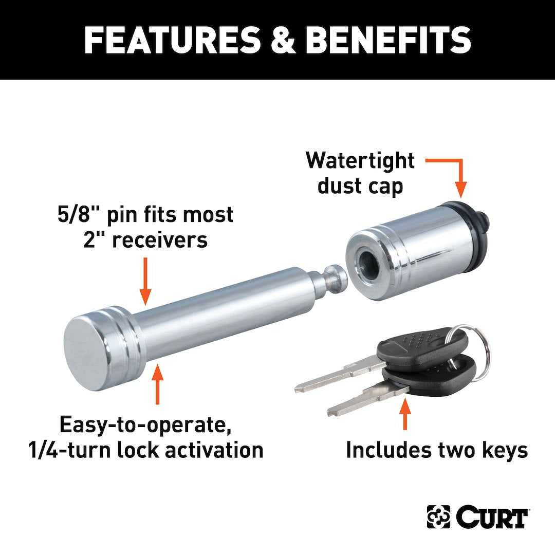 CURT 5/8 in Locking Hitch Pin - Barbell – 23515