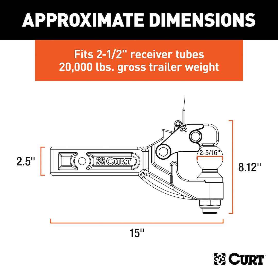 CURT Pintle Hook - 2-1/2 in Receiver, 20000 lb – 48012