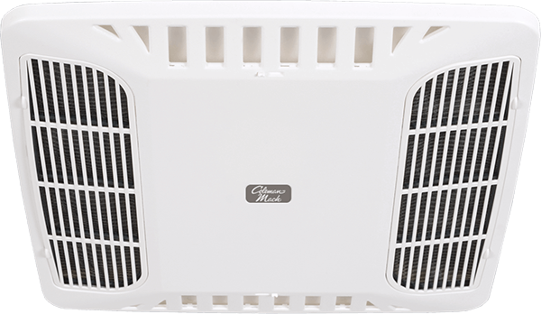RV air conditioner ceiling assemblies, thermostats and controls