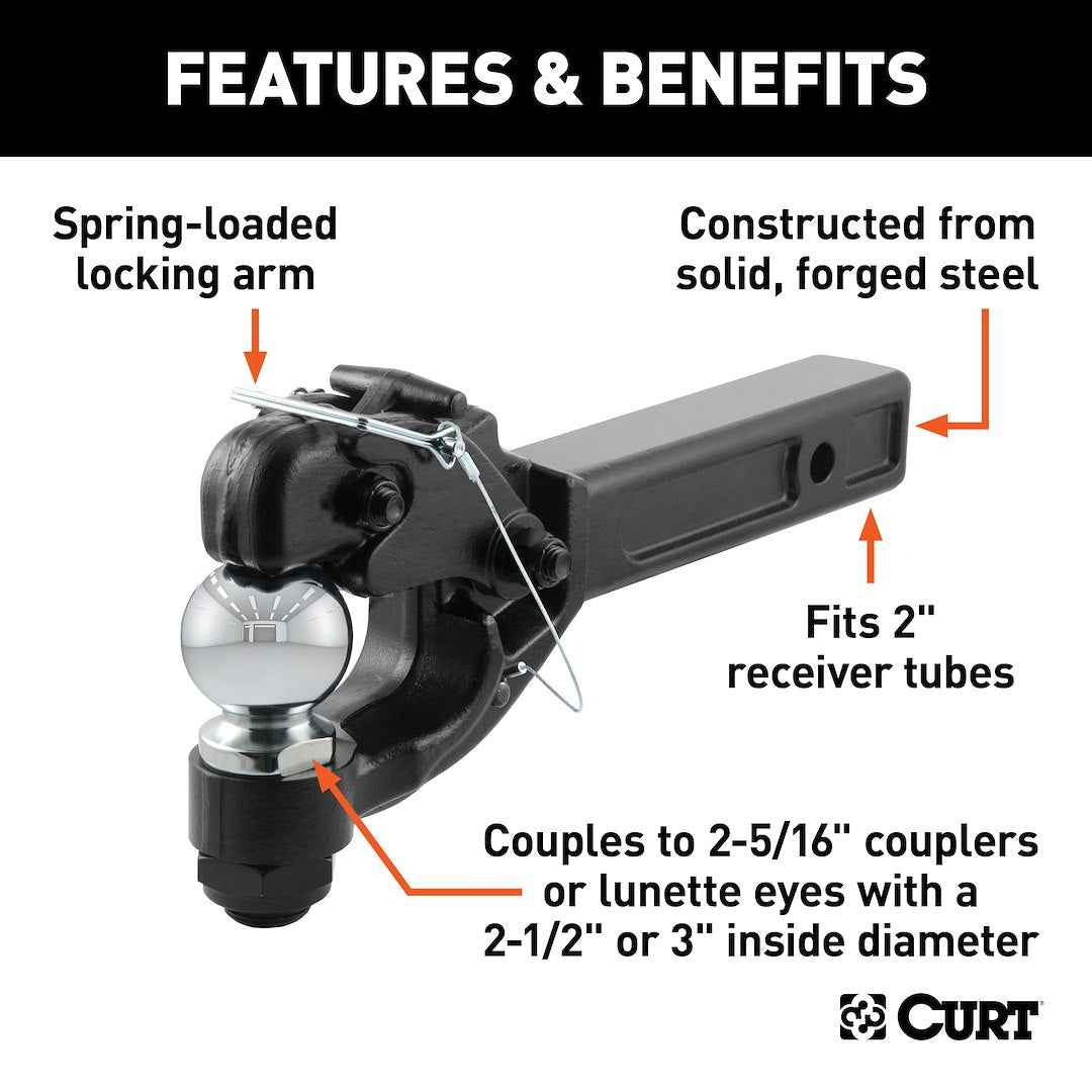 CURT Pintle Hook - 2 in Receiver, 16000 lb – 48006