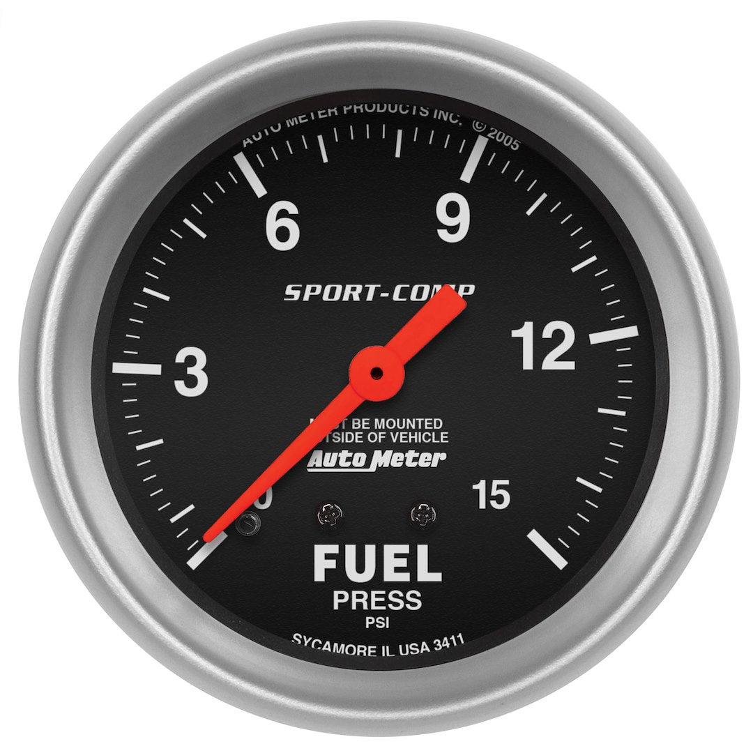 AutoMeter 3411 Sport-Comp Mechanical Fuel Gauge, 0–15 PSI - image 1