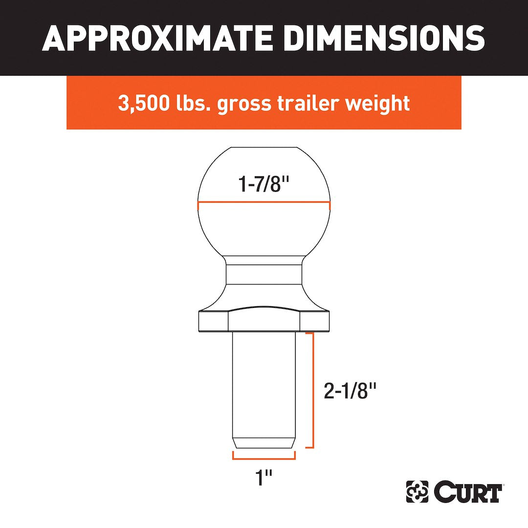 CURT Trailer Hitch Ball (40162) – Shank Length (In): 2-1/8 Inch