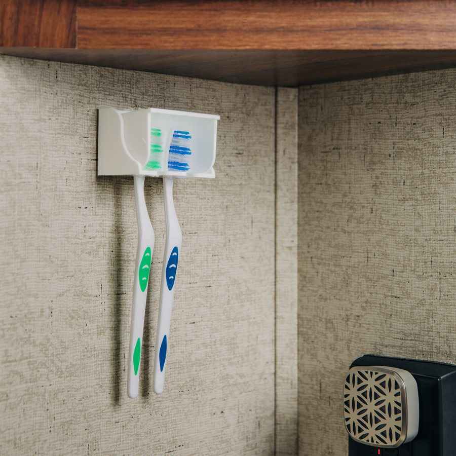 Camco 57203 White Covered Two-Toothbrush Holder
