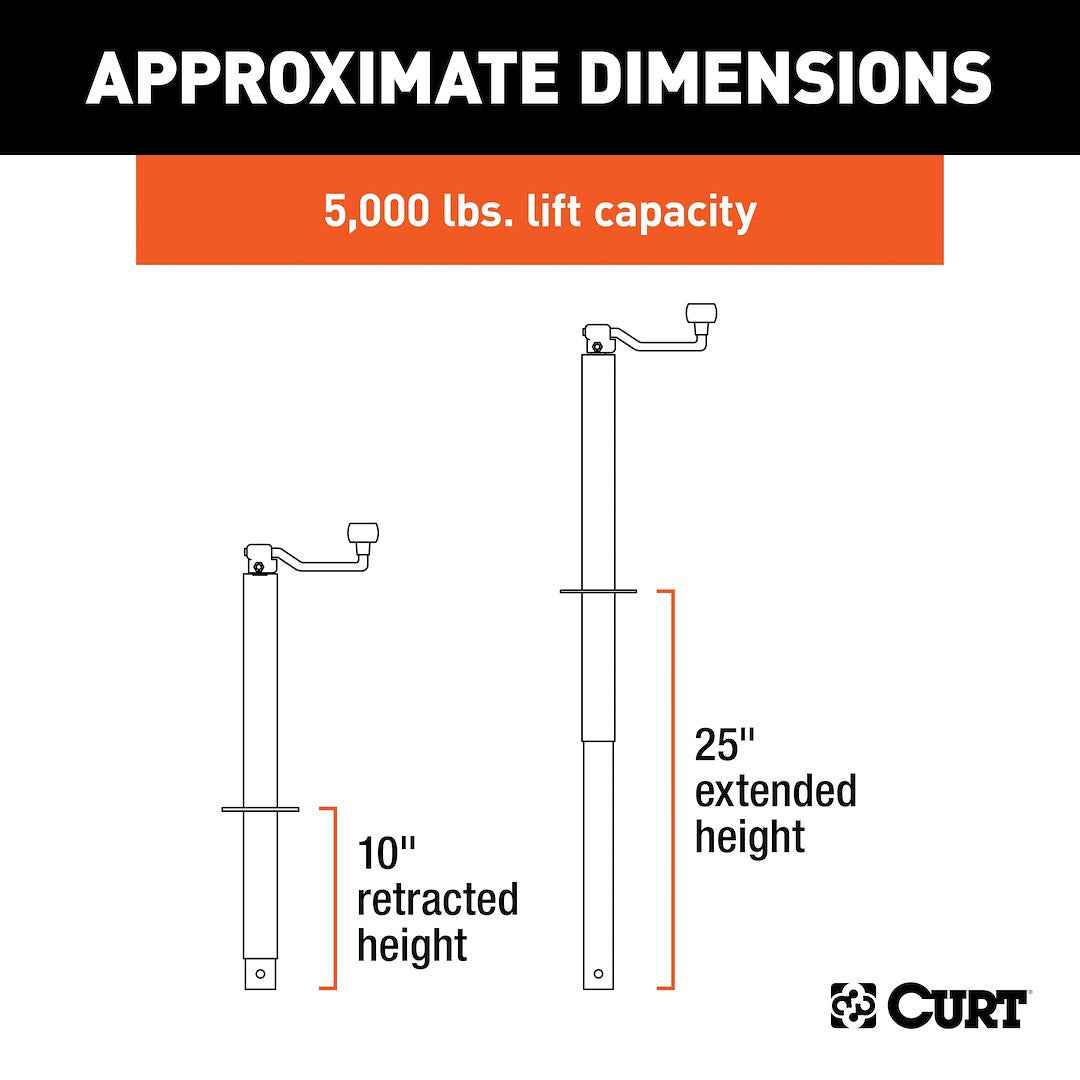 CURT 25007 Top-Wind 5,000-lb A-Frame Jack, 15-Inch Travel