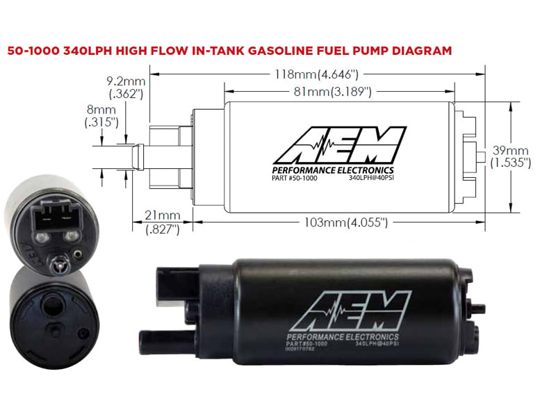 AEM Electronics 50-1000 320 LPH In-Tank Gasoline Pump, 6–18 Volts - image 4