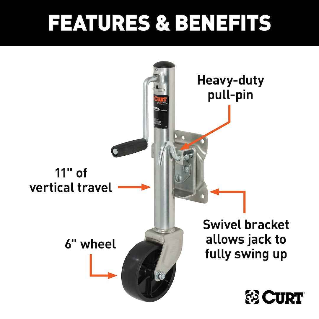 CURT 28112 Side-Wind 1,200-lb Marine Jack with 6-Inch Wheel