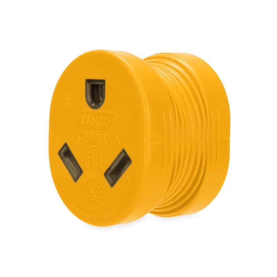 Camco 55222 Yellow 15A-to-30A Power Grip RV Plug Adapter