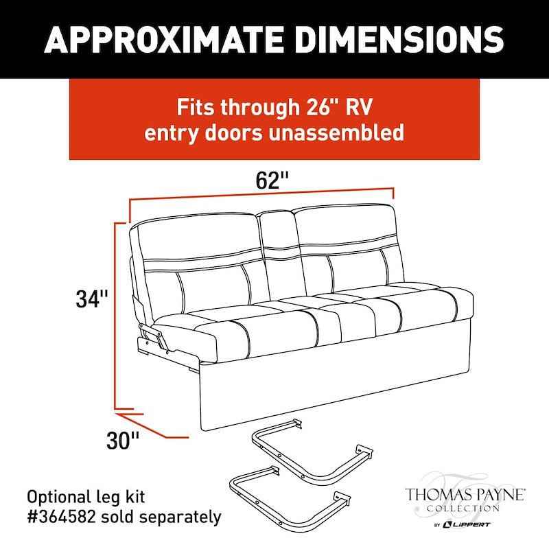Lippert Components 2020129835 62” Jackknife RV Sofa, Grummond Tan, with Fold-Down Center – image 6