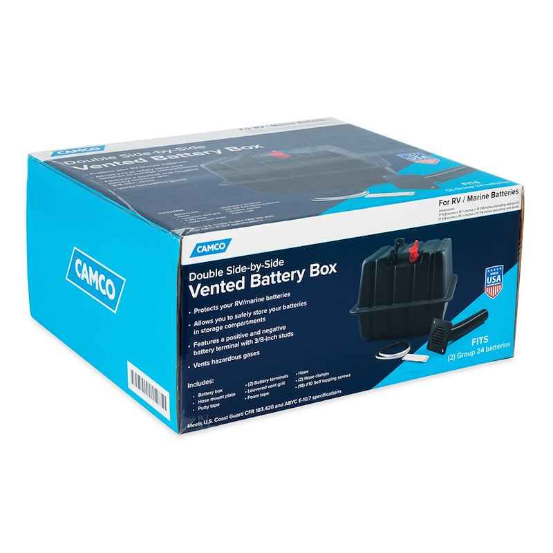 Camco 55370 Dual Group 24 Battery Box Vented Side-By-Side Polypropylene, Camco – image 12