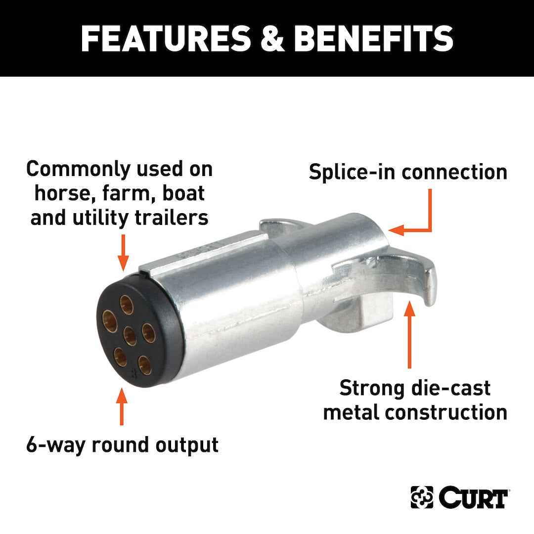 CURT 58080 Silver Die-Cast 6-Way Round Trailer Plug