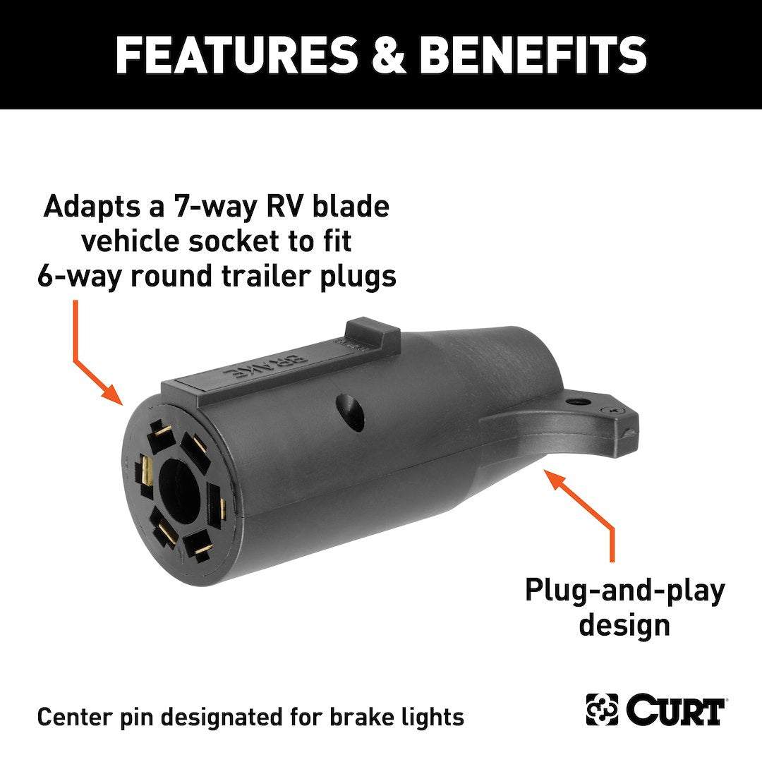 CURT Trailer Wiring Connector Adapter (57660) – Material: Plastic