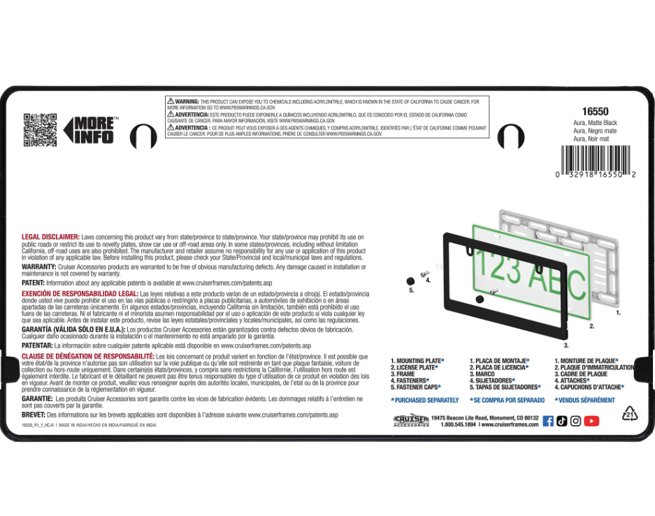 Cruiser 16550 Aura Plain Automotive Plate Frame - image 4