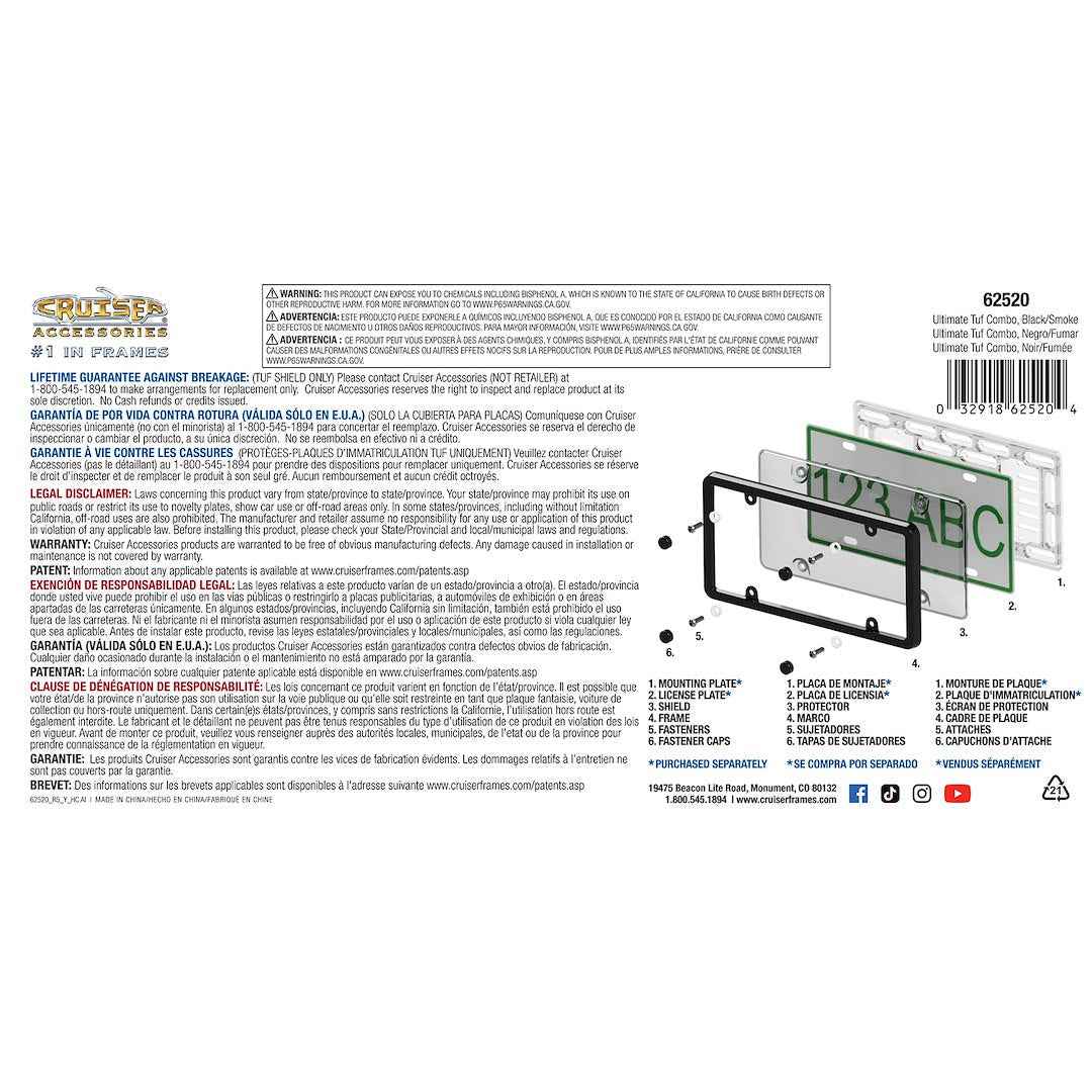 Cruiser License Plate Frame - Tuf Bubble Shield, Automotive – 62520