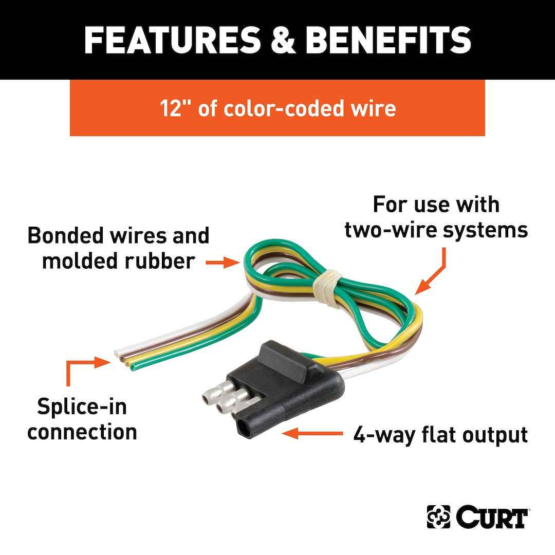 CURT 58031 12-Inch Color-Coded Trailer 4-Way Flat Plug