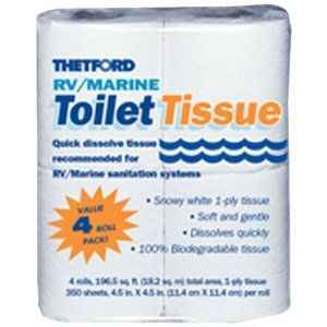 Thetford/ Norcold 50338 Biodegradable One-Ply RV Toilet Tissue, Four Rolls