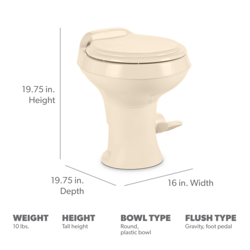 Dometic 302300073 300 Series RV Toilet, Bone, Round Seat, Pedal Flush – image 2