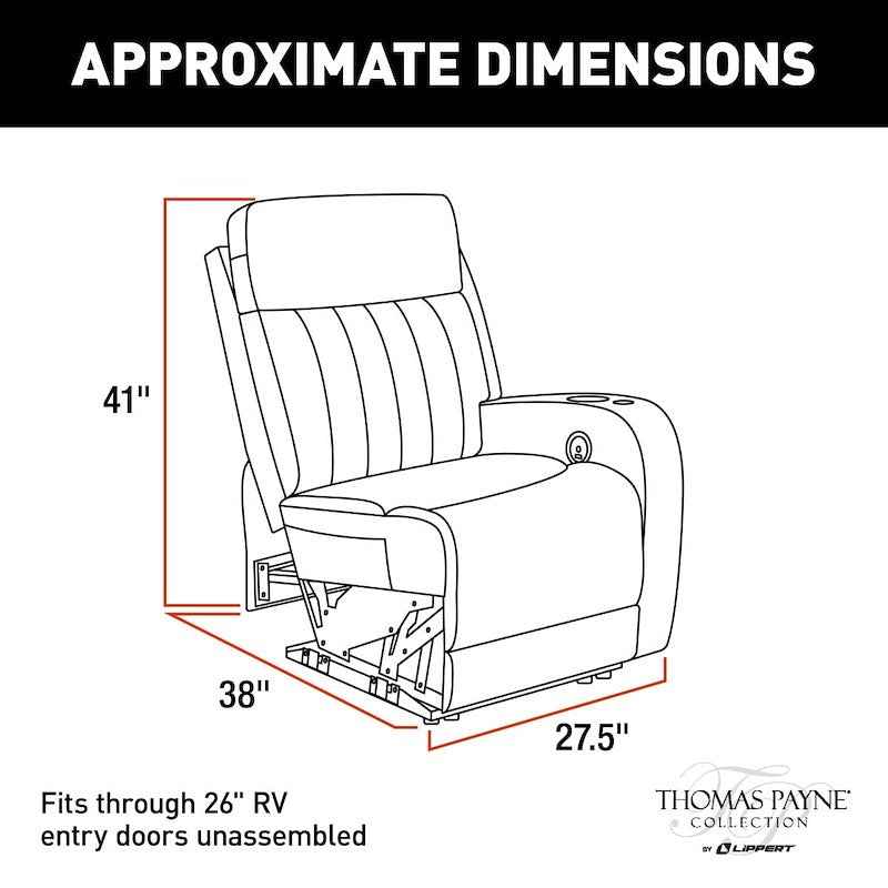 Lippert Components 2020129337 Thomas Payne Left-Hand Power RV Recliner, Norlina – image 3
