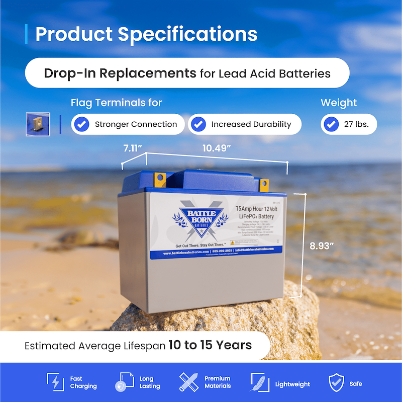 Battle Born Batteries BB1275 12V Group 24 Lithium Deep Cycle RV Battery 75Ah LiFePO4 – image 2