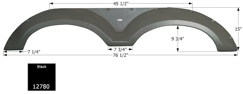 Icon 12780 RV Fender Skirt, Tandem Axle 76-1/2" x 15" Black, ICON – image 1