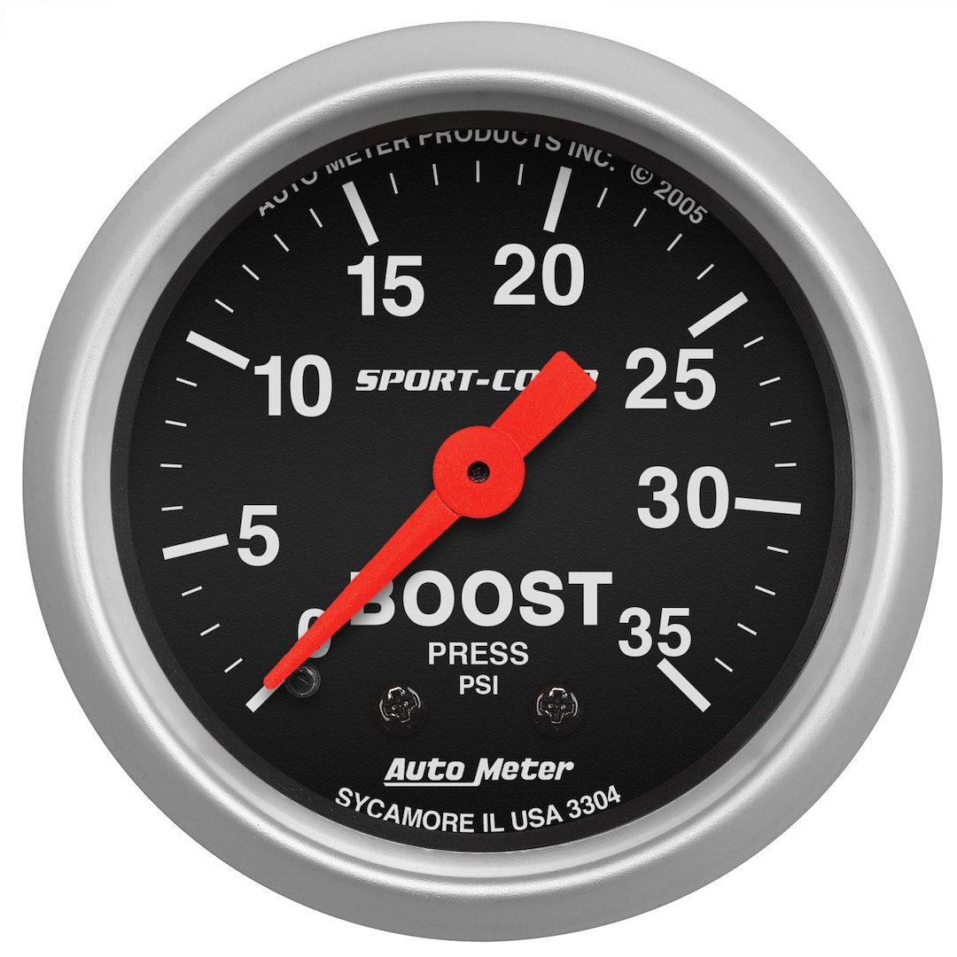 AutoMeter 3304 Sport-Comp Illuminated Boost Gauge, 0–35 PSI