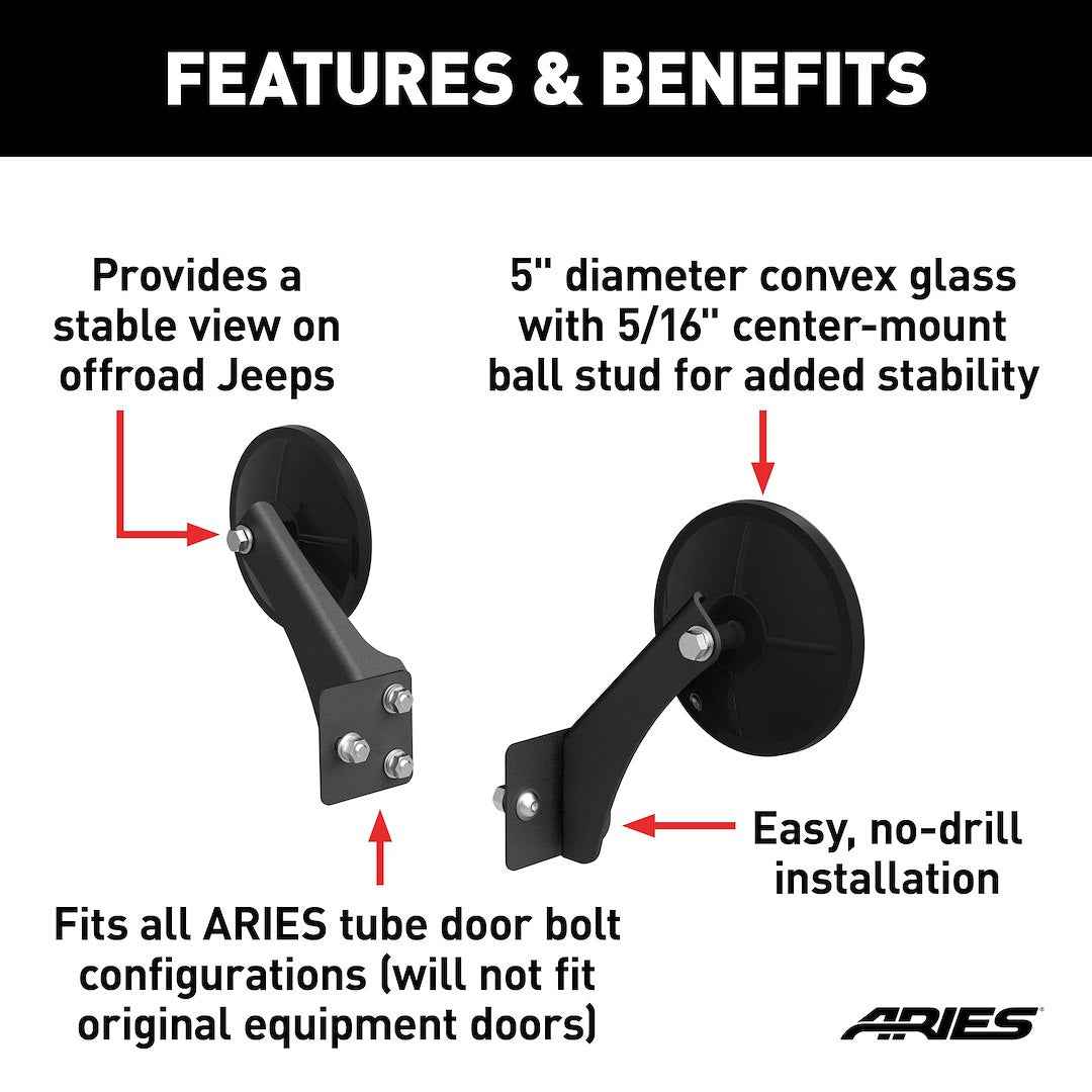 Aries 3500300 Black Manual Mirrors for Jeep Tube Doors