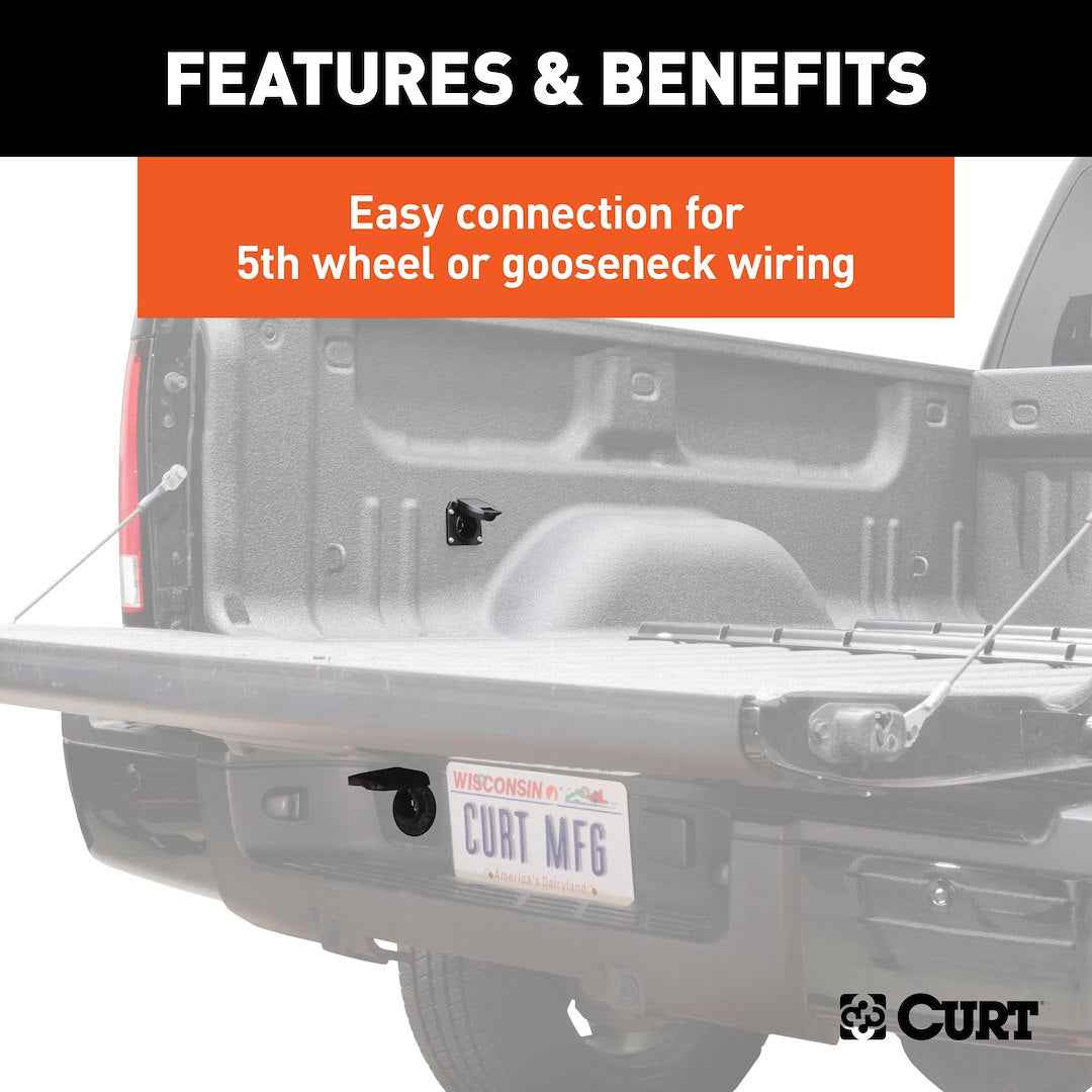 CURT Trailer Wiring Connector Extension - 7-Way Molded Socket – 56070010