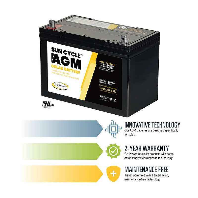 Go Power GP-AGM-100-12V 12V 100Ah AGM Deep Cycle Solar Battery, T14 – image 2