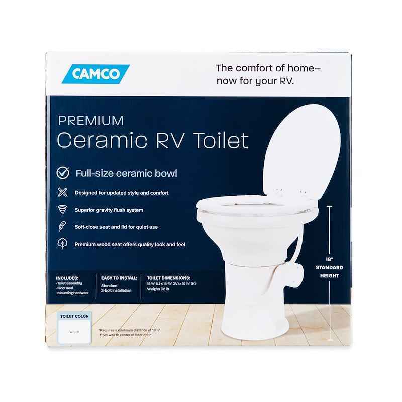 Camco 41710 RV Toilet High Profile, Permanent Pedal Flush, Wood Seat, White – image 8