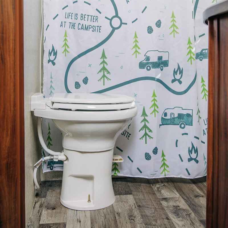 Camco 41710 RV Toilet High Profile, Permanent Pedal Flush, Wood Seat, White – image 9